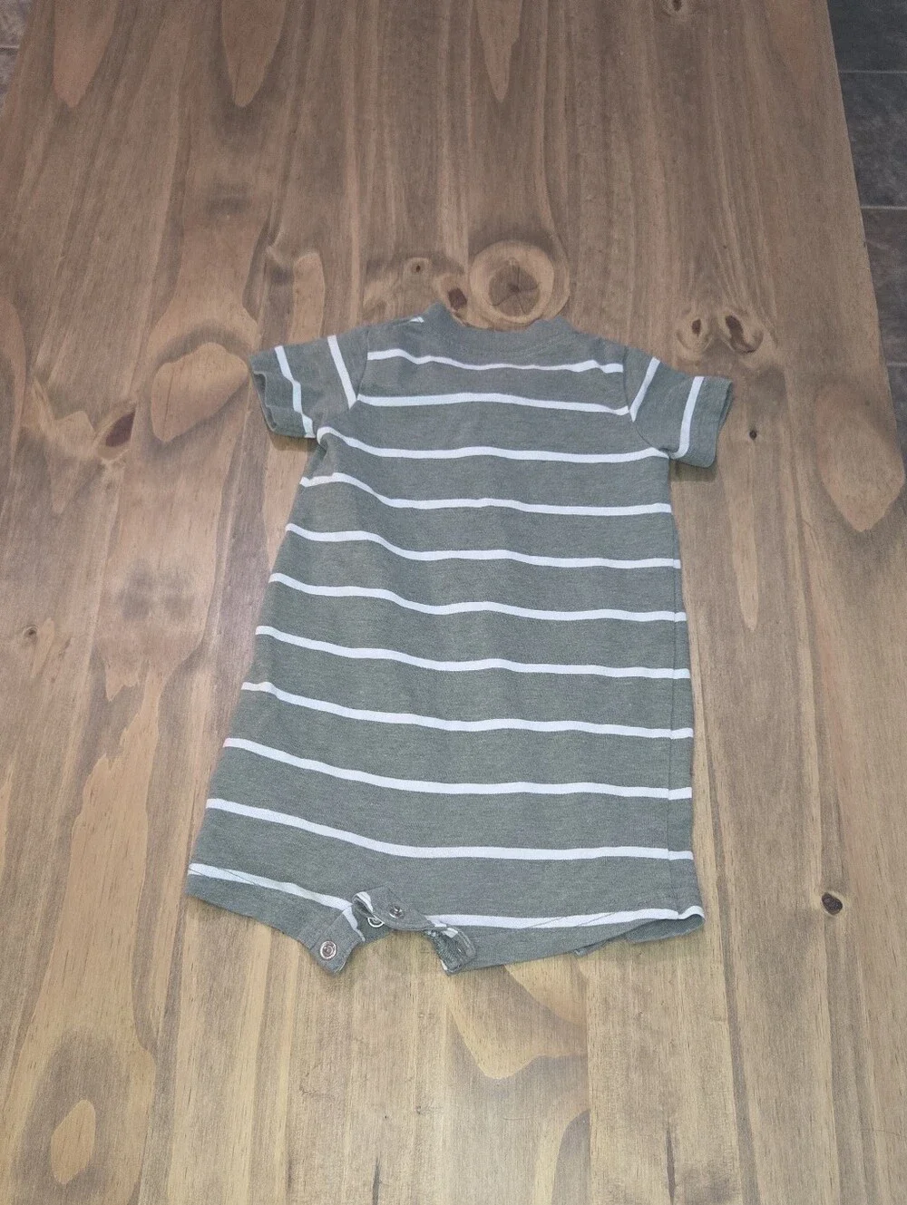 Carter's Olive Green and White Striped Short-Sleeve Romper